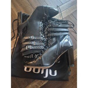 Burju Black Patent Leather Dance Ankle Boots US 11/EUR 44